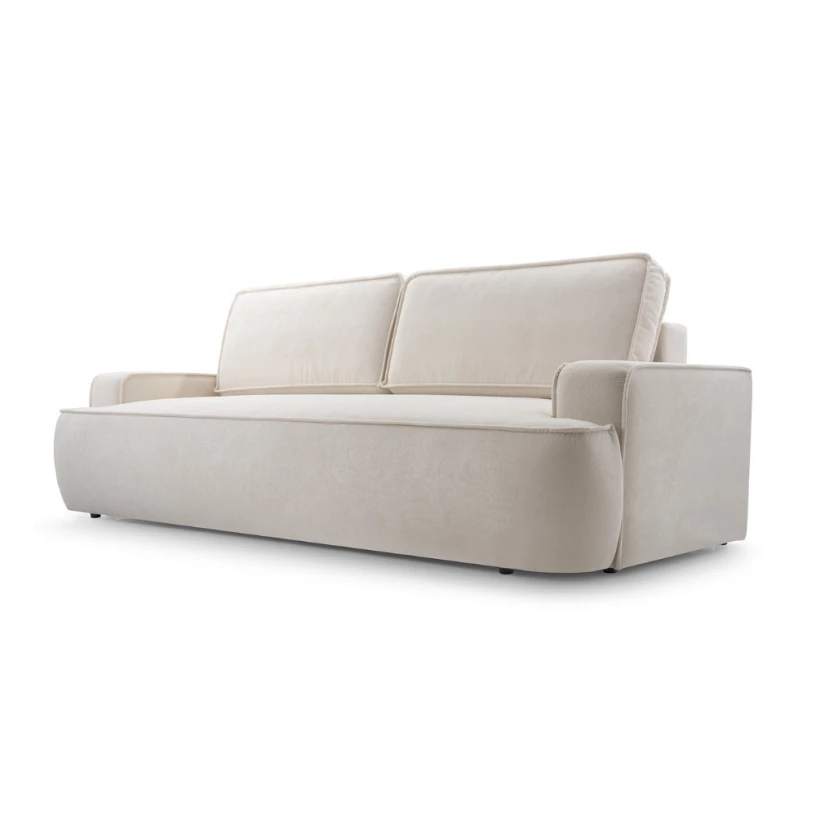 Sofa ASTI z funkcją spania i pojemnikiem na pościel, miękka tkanina boucle