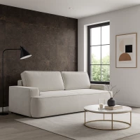 Sofa ASTI z funkcją spania i pojemnikiem na pościel, miękka tkanina boucle