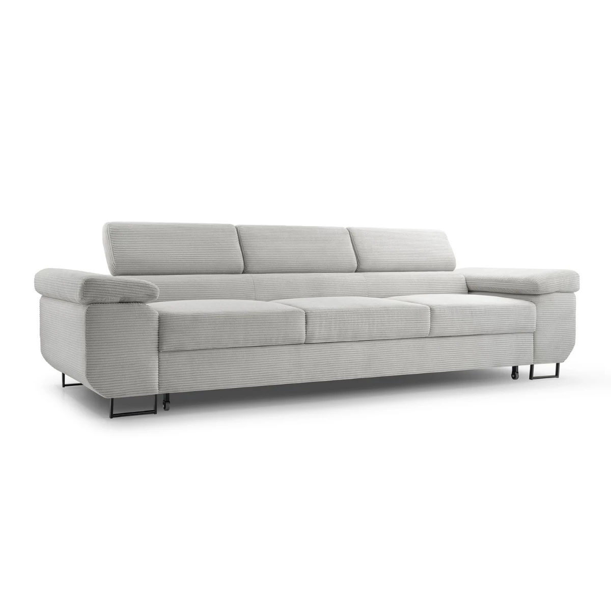 Kanapa NALO z funkcją spania i regulowanymi zagłówkami, tkanina sztruks