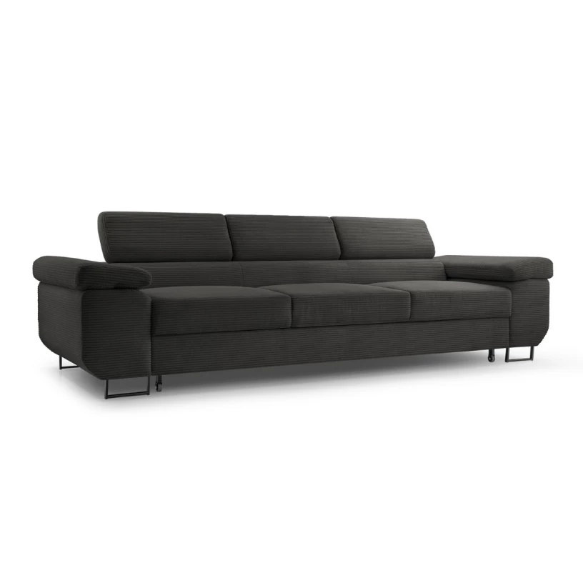 Kanapa NALO z funkcją spania i regulowanymi zagłówkami, tkanina sztruks