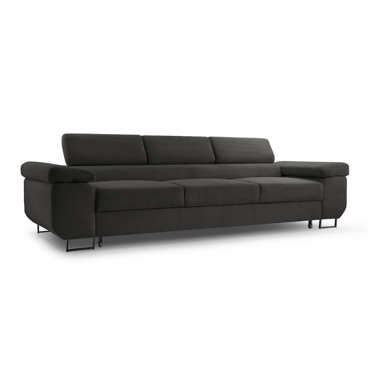 Kanapa NALO z funkcją spania i regulowanymi zagłówkami, tkanina sztruks