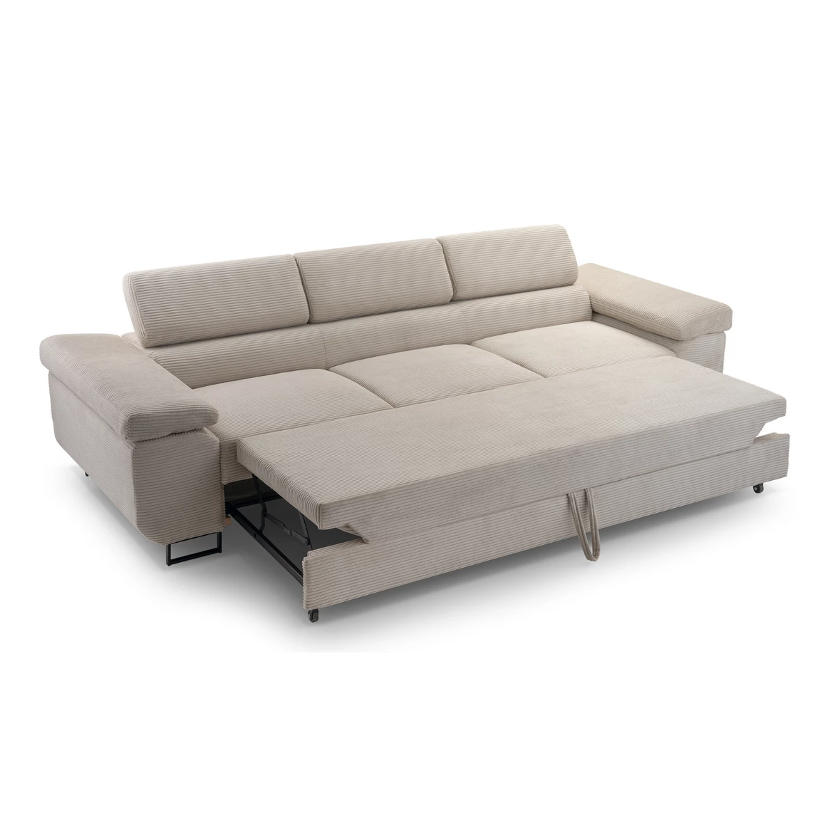 Kanapa NALO z funkcją spania i regulowanymi zagłówkami, tkanina sztruks