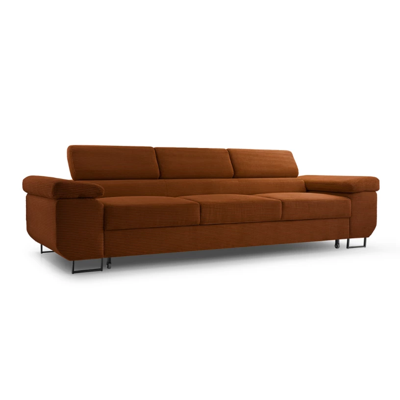 Kanapa NALO z funkcją spania i regulowanymi zagłówkami, tkanina sztruks