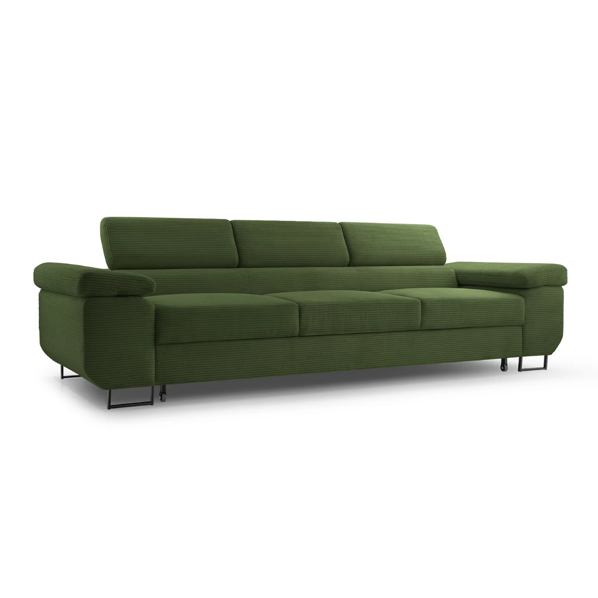 Kanapa NALO z funkcją spania i regulowanymi zagłówkami, tkanina sztruks