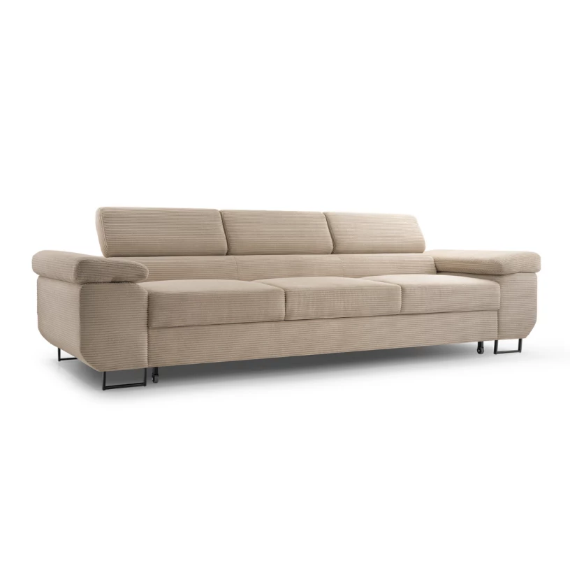 Kanapa NALO z funkcją spania i regulowanymi zagłówkami, tkanina sztruks