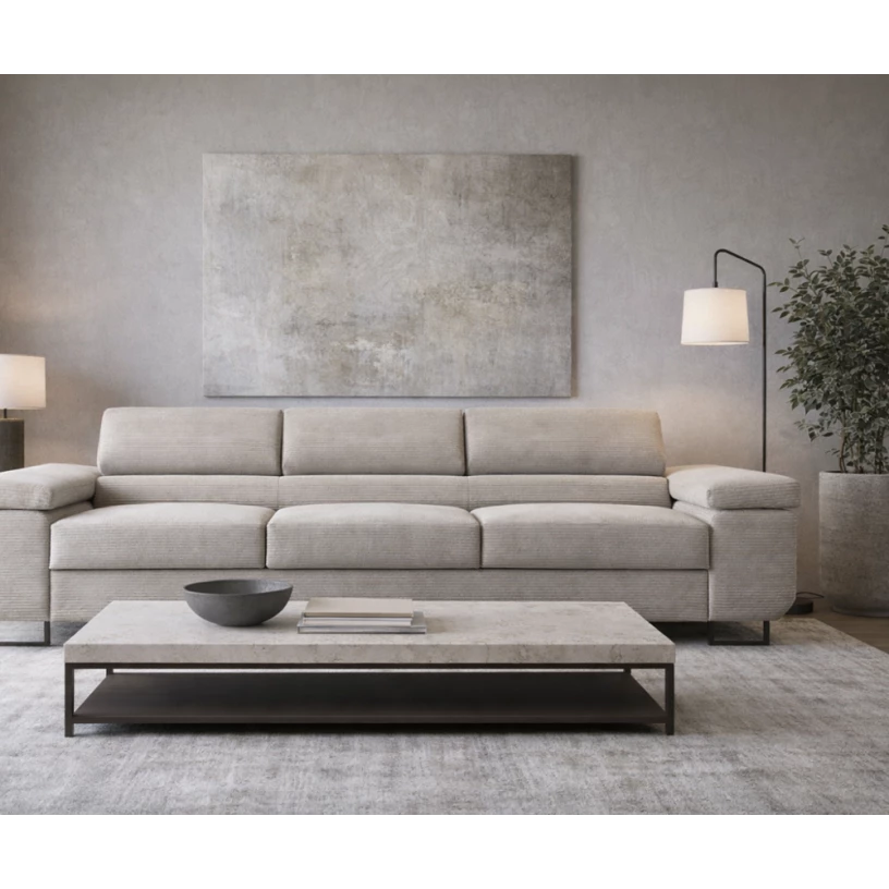 Kanapa NALO z funkcją spania i regulowanymi zagłówkami, tkanina sztruks