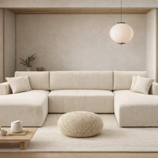 Duży narożnik MOA U rozkładany tkanina sztruks obłe kształty