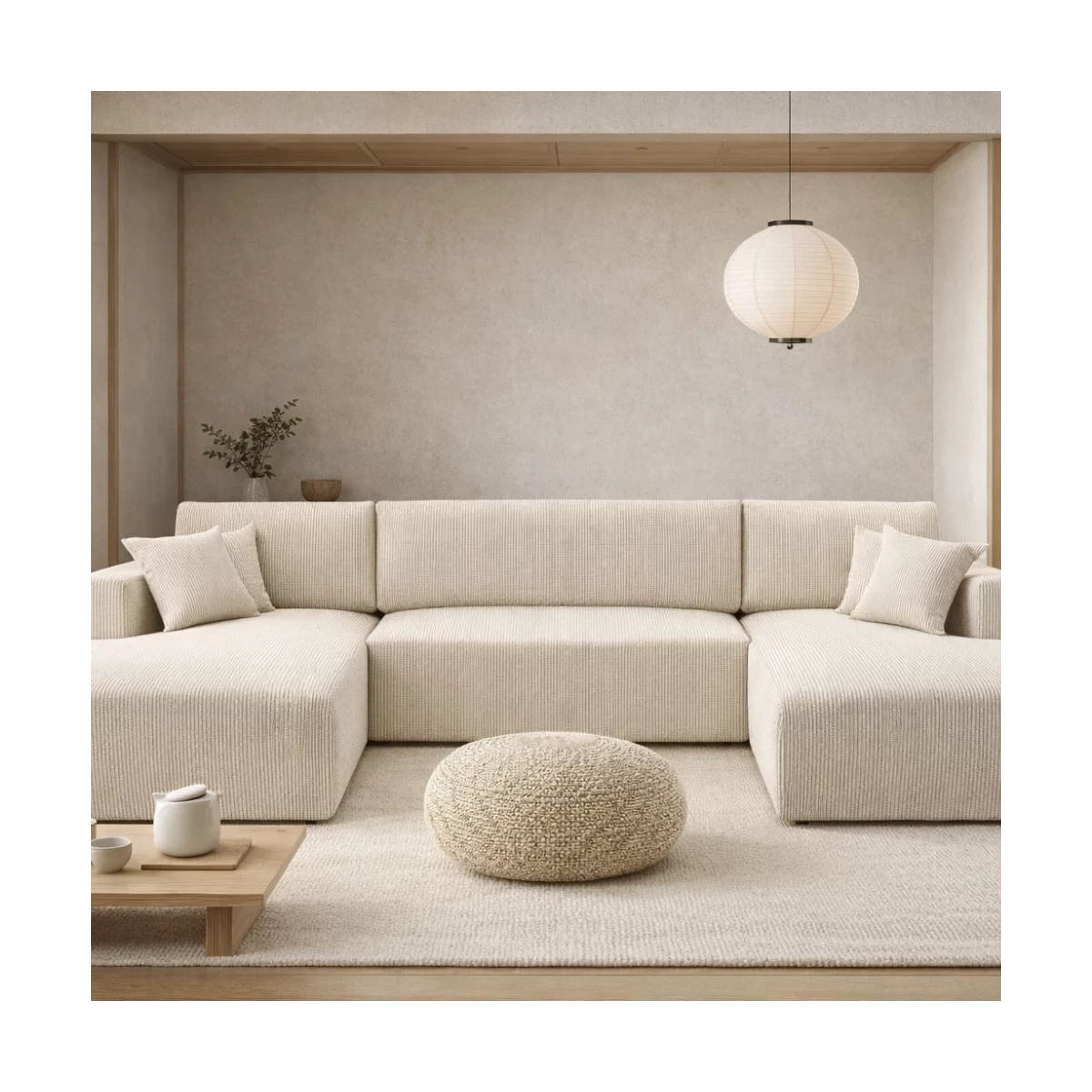 Duży narożnik MOA U rozkładany tkanina sztruks obłe kształty