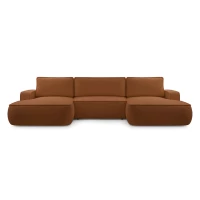 Duży narożnik ASTI U rozkładany z pojemnikiem na pościel, obłe kształty