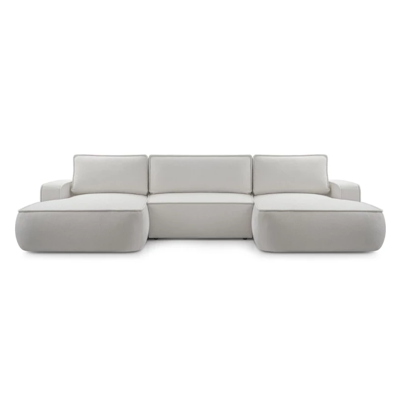 Duży narożnik ASTI U rozkładany z pojemnikiem na pościel, obłe kształty