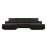 Duży narożnik ASTI U rozkładany z pojemnikiem na pościel, obłe kształty