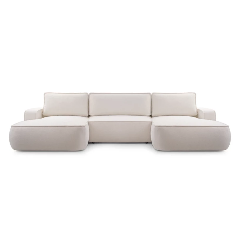 Duży narożnik ASTI U rozkładany z pojemnikiem na pościel, obłe kształty