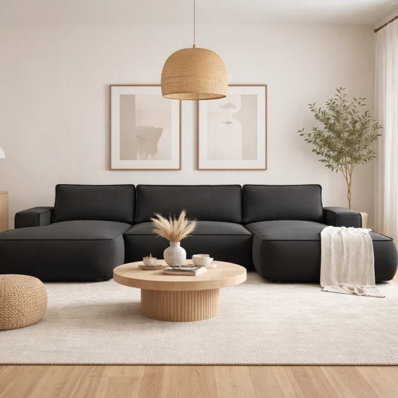 Duży narożnik ASTI U rozkładany z pojemnikiem na pościel, obłe kształty