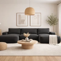 Duży narożnik ASTI U rozkładany z pojemnikiem na pościel, obłe kształty